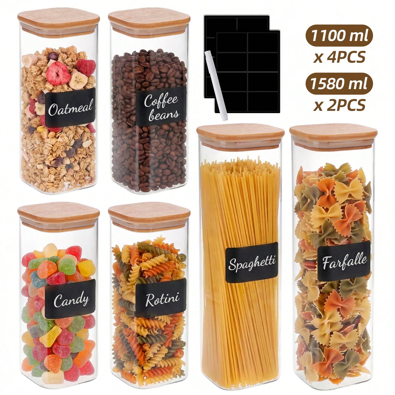 حاويات زجاجية لتخزين الطعام مع - مراجعة Food Snacks Label وسعره